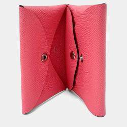 Pre Owned حامل بطاقات هيرمس كالفي جلد زهري مزدوج