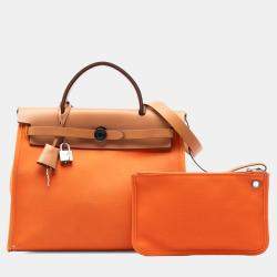 مملوكة مسبقًا Hermes Brown Orange Toile Herbag Zip 31