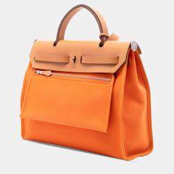 مملوكة مسبقًا Hermes Brown Orange Toile Herbag Zip 31