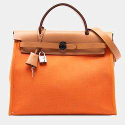 مملوكة مسبقًا Hermes Brown Orange Toile Herbag Zip 31
