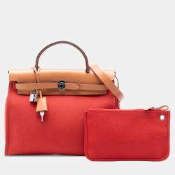 Pre Owned حقيبة هيرمس هيرباج بنية برتقالية 31 مع سحاب