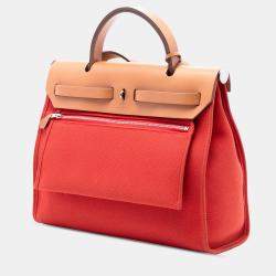 Pre Owned حقيبة هيرمس هيرباج بنية برتقالية 31 مع سحاب