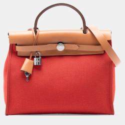 Pre Owned حقيبة هيرمس هيرباج بنية برتقالية 31 مع سحاب