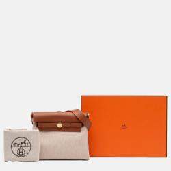 Pre Owned Hermes Brown Military Toile and Vache Hunter Herbag Zip 20