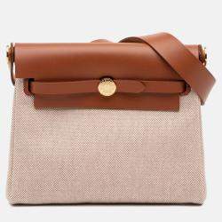 Pre Owned Hermes Brown Military Toile and Vache Hunter Herbag Zip 20