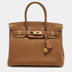 مملوكة مسبقًا Hermes Birkin 30 Gold Finish Gold Togo Leather Tote