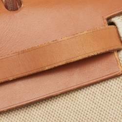 Pre Owned Hermes Herbag 31 Ecru/Natural Toile Canvas and Vache Leather Bag