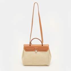 Pre Owned Hermes Herbag 31 Ecru/Natural Toile Canvas and Vache Leather Bag