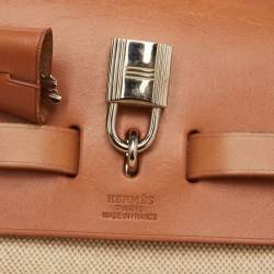 Pre Owned Hermes Herbag 31 Ecru/Natural Toile Canvas and Vache Leather Bag