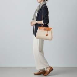Pre Owned Hermes Herbag 31 Ecru/Natural Toile Canvas and Vache Leather Bag