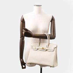 Pre Owned Hermes Birkin 30 Beton Togo Calfskin Leather Top Handle Bag