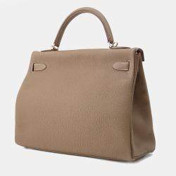 Pre Owned Hermes Kelly Retourne 32 Etoupe Togo Calfskin Leather Top Handle Bag