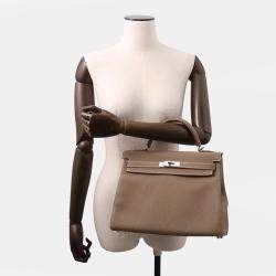 Pre Owned Hermes Kelly Retourne 32 Etoupe Togo Calfskin Leather Top Handle Bag