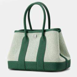مملوكة مسبقًا Hermes Neo Garden 23 Beige Green Negonda Calfskin Leather Toile H Canvas Top Handle Bag