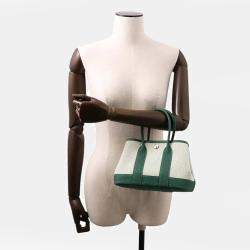 مملوكة مسبقًا Hermes Neo Garden 23 Beige Green Negonda Calfskin Leather Toile H Canvas Top Handle Bag