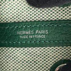 مملوكة مسبقًا Hermes Neo Garden 23 Beige Green Negonda Calfskin Leather Toile H Canvas Top Handle Bag