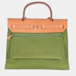 مملوكة مسبقًا HermÃ¨s Apple Green Vache Hunter Toile Herbag Zip 31 PHW