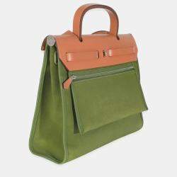 مملوكة مسبقًا HermÃ¨s Apple Green Vache Hunter Toile Herbag Zip 31 PHW