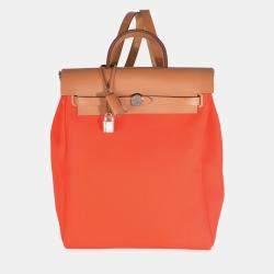 مملوكة مسبقًا Hermes Orange Mecano Fauve Military Toile Vache Hunter Herbag Backpack