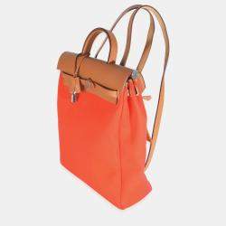مملوكة مسبقًا Hermes Orange Mecano Fauve Military Toile Vache Hunter Herbag Backpack