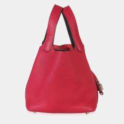 مملوكة مسبقًا Hermes Framboise Rouge Sellier Clemence Eclat Picotin 18 PHW