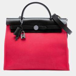 مملوكة مسبقًا حقيبة هيرميس هيرباج زيپ 31 قماش تول أسود وردي