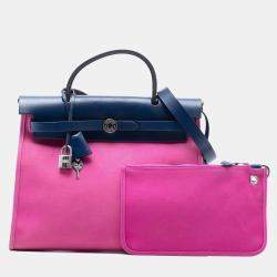 مملوكة مسبقًا حقيبة هيرمس هرباج زيبل قماش وردي أزرق 31
