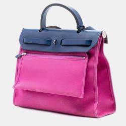 مملوكة مسبقًا حقيبة هيرمس هرباج زيبل قماش وردي أزرق 31