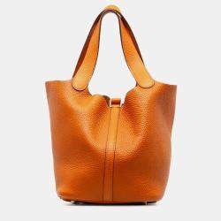 Pre Owned Hermes Orange Clemence Picotin Lock 22