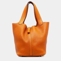 Pre Owned Hermes Orange Clemence Picotin Lock 22
