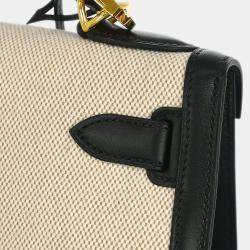 مملوكة مسبقًا حقيبة هيرمس كيلي سيلير 82 بيج أسود تويل إتش بوكس عجل بطريقة حمل ثنائية