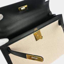 مملوكة مسبقًا حقيبة هيرمس كيلي سيلير 82 بيج أسود تويل إتش بوكس عجل بطريقة حمل ثنائية