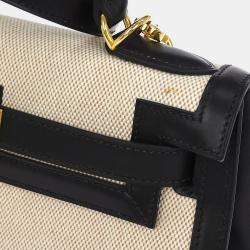 مملوكة مسبقًا حقيبة هيرمس كيلي سيلير 82 بيج أسود تويل إتش بوكس عجل بطريقة حمل ثنائية