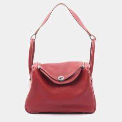 Pre Owned Hermes Lindy 30 Rouge Garance Taurillon Clemence Leather Shoulder Bag