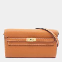 Pre Owned Hermes Kelly To Go Toffee Epsom Leather Wallet
