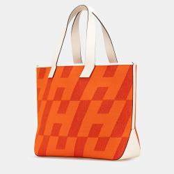 Pre Owned حقيبة هيرمس كاباس ه ان بيا 40 قماش H أبيض وبرتقالي سويفت