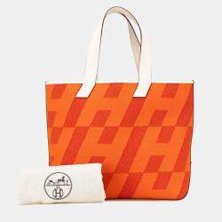 مملوكة مسبقًا Hermes Orange White Toile H and Swift Cabas H en Biais 40