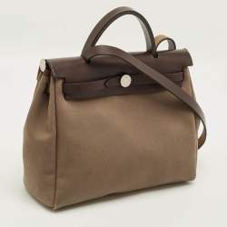 مملوكة مسبقًا Hermès Herbag 31 Khaki/Brown Canvas and Leather Bag