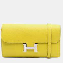 Pre Owned Hermes Yellow Evercolor Constance Wallet To Go