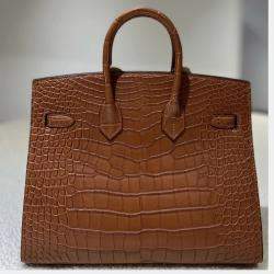 Pre Owned Hermes Gold Birkin 25 Matte Crocodile with Palladium Finish Hardware