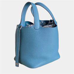 Pre Owned Hermes Picotin Lock 18 Denim Blue with palladium hardware