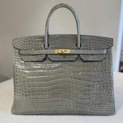 مملوكة مسبقًا Hermes Birkin 40 Shiny Crocodile Gris Tourterelle with Gold Hardware