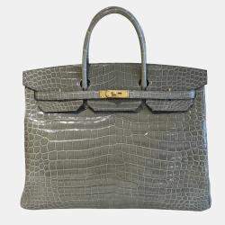 Pre Owned Hermes Birkin 40 Shiny Crocodile Gris Tourterelle with Gold Hardware