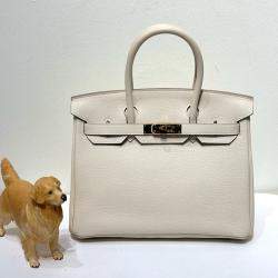 Pre Owned حقيبة هيرمس بيركين 30 ميكشايك أبيض توغو مع إكسسوارات ذهبية وردية