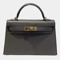 Pre Owned Hermes Mini Kelly II Epsom Etain with gold hardware