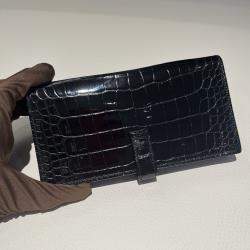 Pre Owned Hermes H wallet black crocodile with palladium hardware