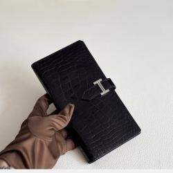 Pre Owned Hermes H wallet black crocodile with palladium hardware
