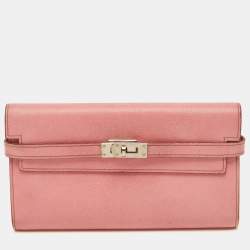 مملوكة مسبقًا Hermes Kelly Longue Rose Bubblegum Epsom Leather Continental Wallet