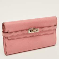 مملوكة مسبقًا Hermes Kelly Longue Rose Bubblegum Epsom Leather Continental Wallet