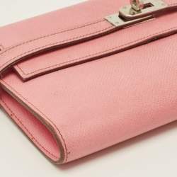 مملوكة مسبقًا Hermes Kelly Longue Rose Bubblegum Epsom Leather Continental Wallet